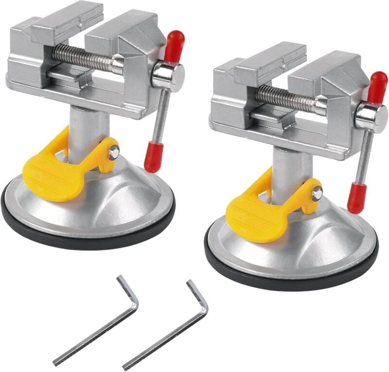 Ersandy - 2 Stück Schraubstock, kleiner Drehschraubstock, 360° drehbarer Mini-Schraubstock mit Saugnapf, 30 mm, Tischsch...