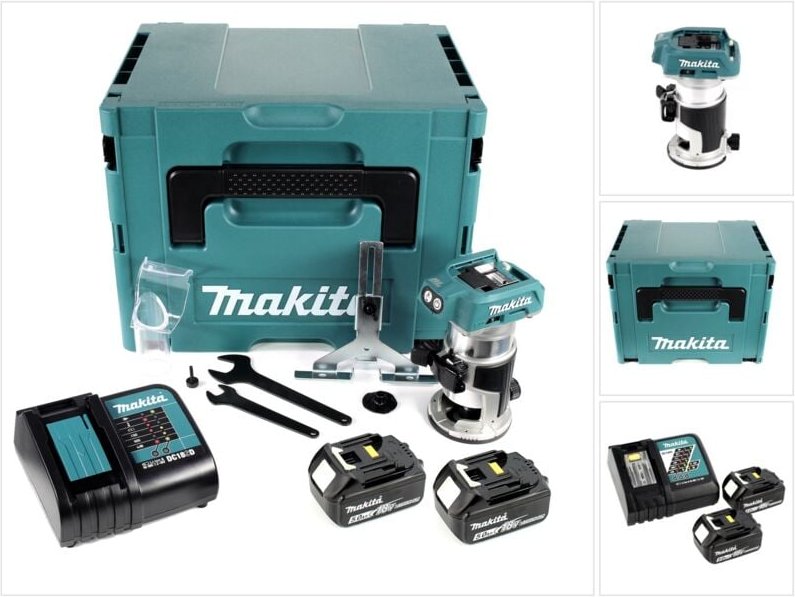 Makita DRT 50 RTJ Akku Multifunktionsfräse 18V Brushless + 2x Akku 5,0Ah + Ladegerät + Makpac