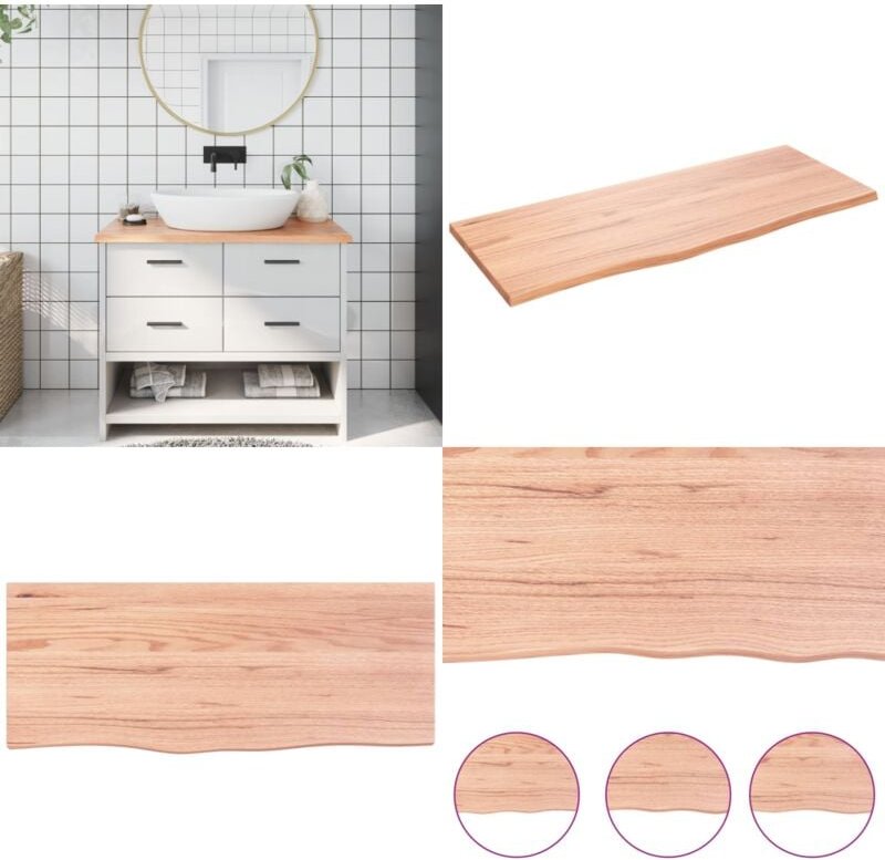 Waschtischplatte Hellbraun 100x40x2 cm Massivholz Behandelt - Eichenholz Platte - Holz Waschttischplatte - Badrenovierun...