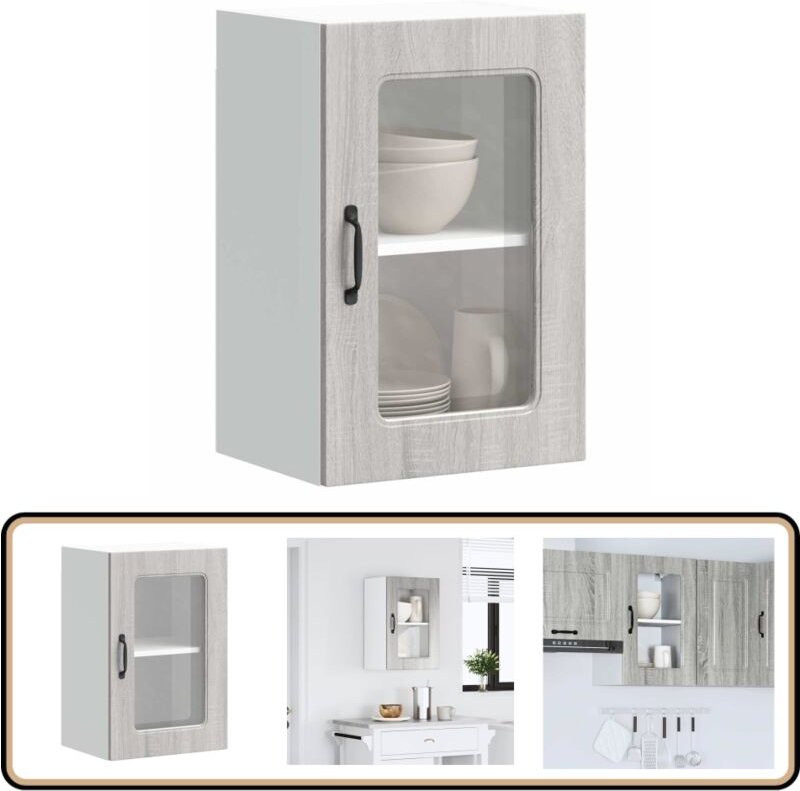 Küchen-Hängeschrank mit Glastür Grau Sonoma Holzwerkstoff - Vidaxl