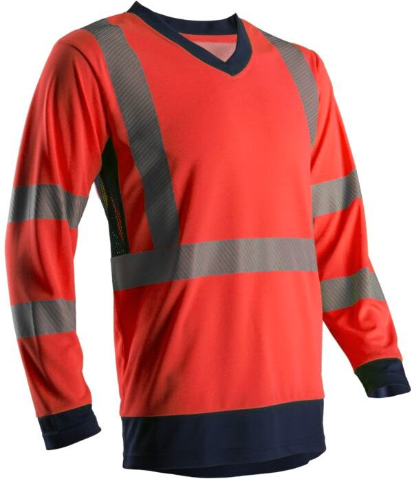 Arbeits-T-Shirt mit langen Ärmeln Hochsichtbarkeit SUNO – Neonrot L – 48/50