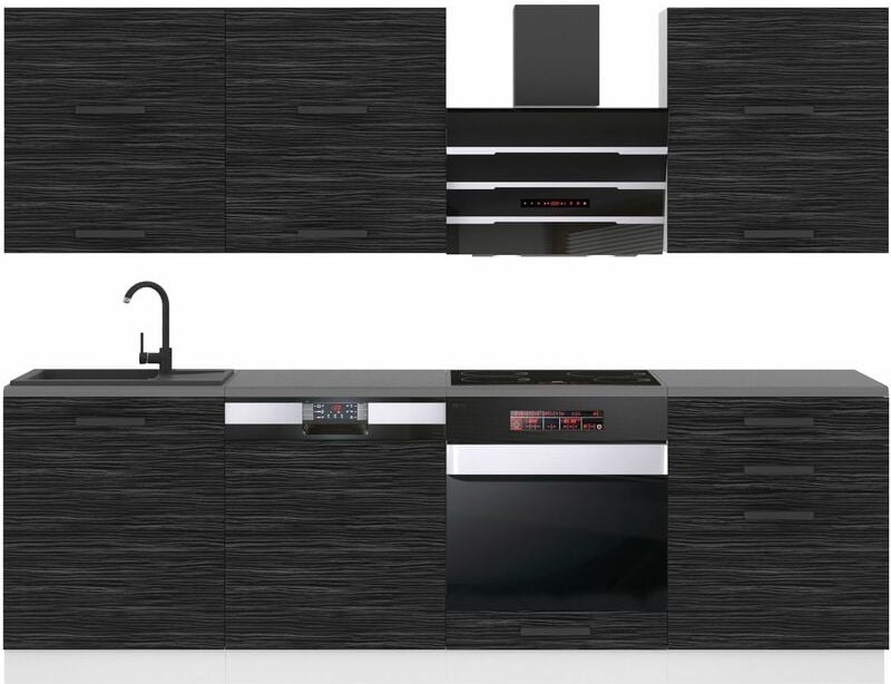 Küchenzeile Küchenblock Madison - Küchenmöbel 240 cm Einbauküche Vollausstattung ohne Elektrogeräten mit Hängeschränke u...