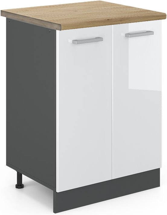 Vicco - Küchenunterschrank R-Line, Weiß Hochglanz, 60 cm , ap Eiche