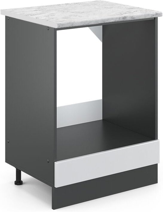 Herdumbauschrank R-Line, Weiß Hochglanz, 60 cm AP Marmor, Vicco