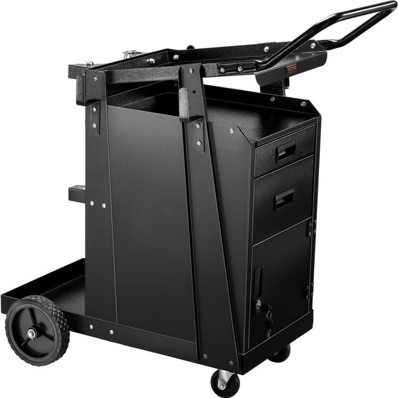 VEVOR Mobiler Werkstattwagen, Schweißwagen mit 2 Schubladen & abschließbarem Schrank, 158 kg Gewichtskapazität, 360° sch...