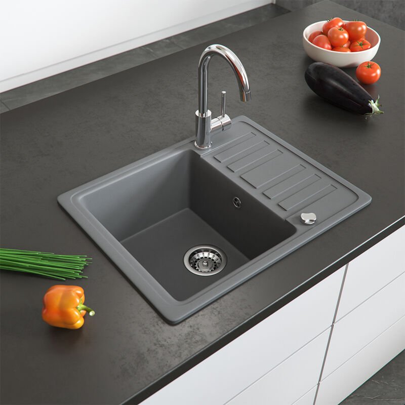 Spülbecken , Grau, 57.5 x 46 cm mit Trockenplatz, Bergström