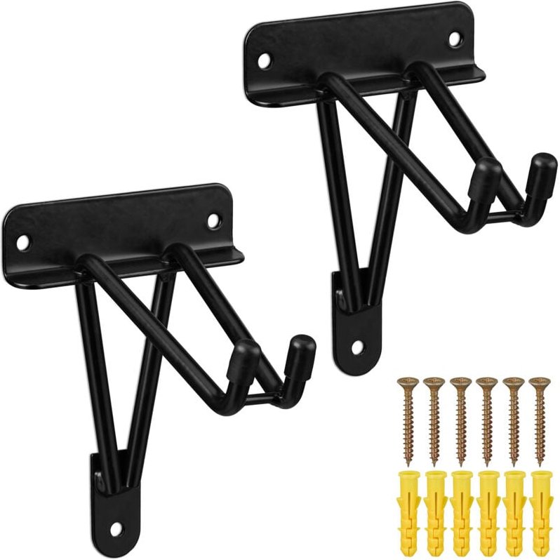 Relaxdays - Wandhaken 2er Set 30 kg, Doppelhaken Wand, Gerätehalter Garage, Werkstatt & Keller, Besenhalter Eisen, schwa...