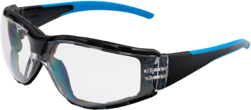 Gepolsterte Schutzbrille, klare Gläser mit gummierten Bügeln EN/166