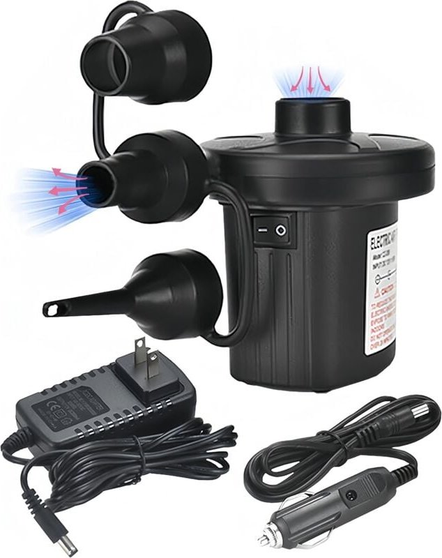Thumbnail - Aufblasbare elektrische Luftpumpe, 110 V AC/12 V DC, tragbare, schnelle aufblasbare Pumpe mit 3 Düsen für Schlauchboote ...