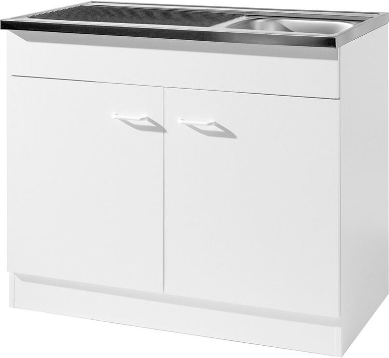 Lomadox - Spülenschrank 80cm mit Spüle und Siphon SALERNO-03 Weiß Breite b/h/t: 80x85x60cm