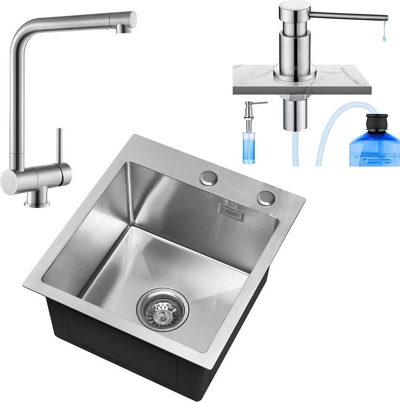Cecipa - Spülbecken 40 45 cm ab 40er Unterschrank Küchenspüle mit Über- und Ablaufgarnitur Edelstahl Becken Einbauspüle ...
