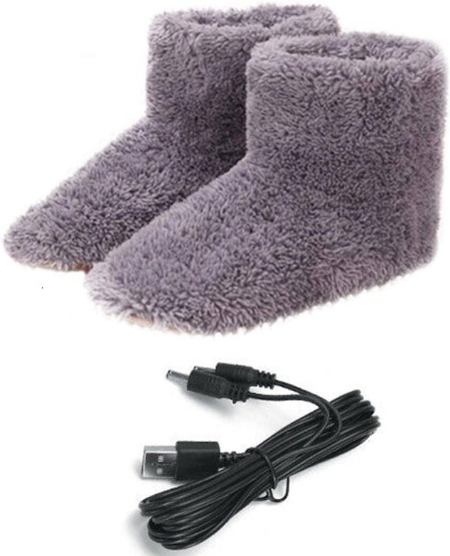 Winter Warm USB Elektrische Schuhe, Beheizte Schuhe Fußwärmer Warme Schuhe Plüsch USB Schuhe, Grau Herren, Auch Größe