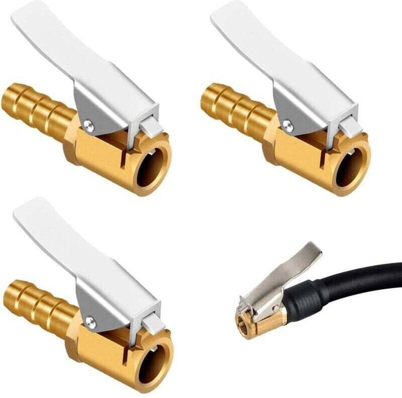 3 Messing-Inflatordüsen, Luftpumpen-Clip, Inflator-Ventilanschluss, Auto-LKW-Reifenventiladapter, mit Widerhaken, Typ 8 ...