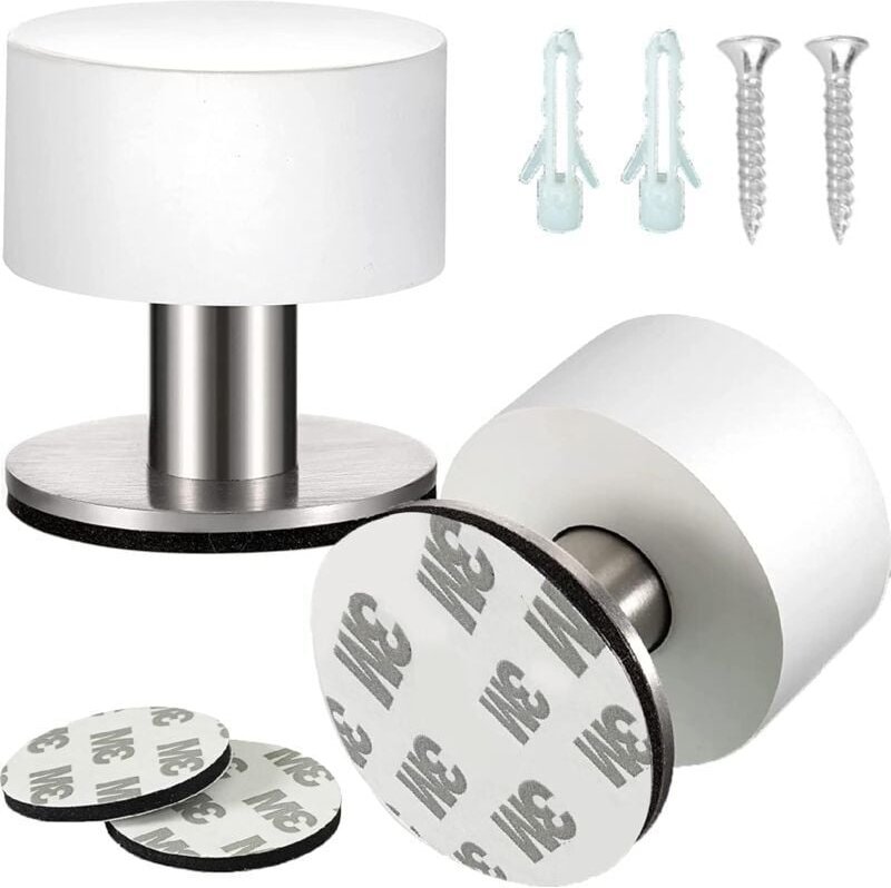 2 Stück Türstopper, Edelstahl-Türstopper, Türstopper, 1,57 x 1,65 Zoll, Mehrzweck-Türstopper mit Schalldämpfer (Weiß) mu...