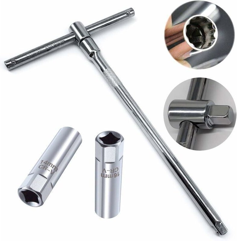 Thumbnail - 2 Stück 3/8 dünnwandiger Zündkerzenschlüssel, 12-Punkt-Entfernungswerkzeug, 14 mm und 16 mm + 3/8 T-Schlüssel, verstellb...