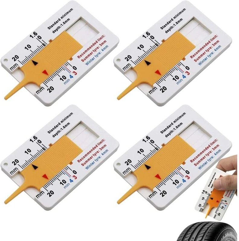 Thumbnail - 4 Stück Reifentiefenmesser, 0–20 mm Reifenprofil-Messwerkzeug, Auto-Reifenverschleißmesser, Kunststoff-Reifenlineal, für...
