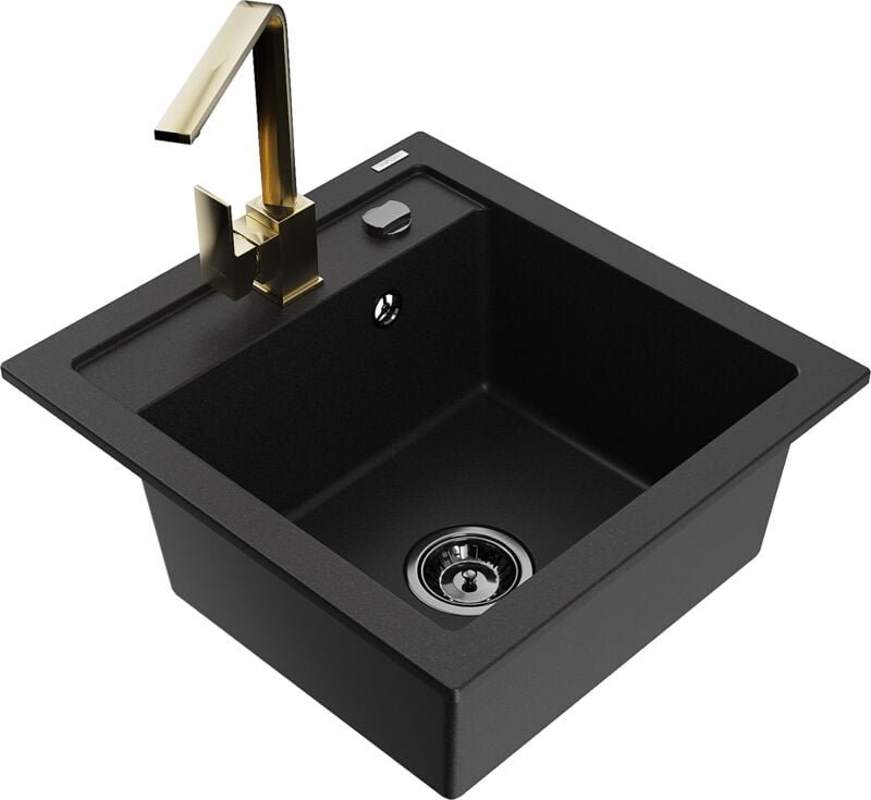 Vito 1-Becken-Granit-Spüle mit Mischbatterie Rita, Schwarz - 6503-77-670300-50-B - Mexen