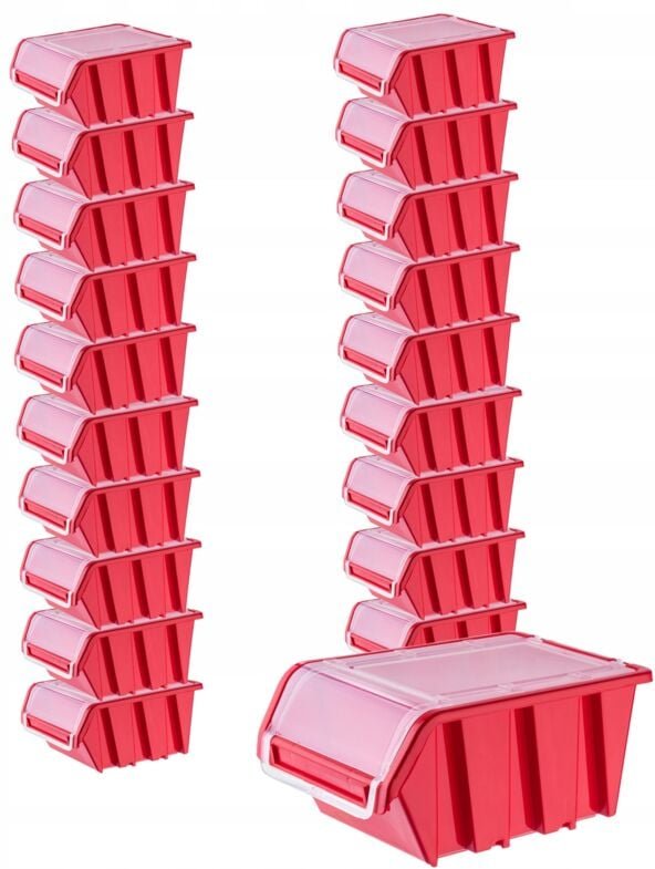 KADAX Stapelkiste mit Deckel, aus PP Kunststoff, 155 x 100 mm, Rot, 20 Stück