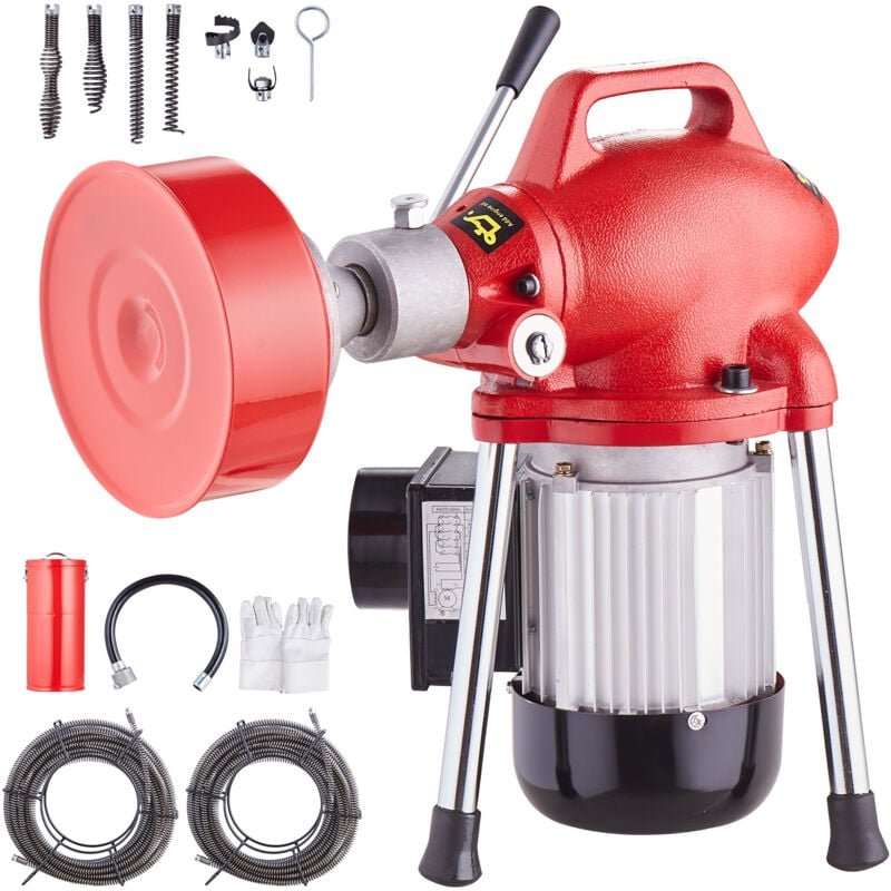 Rohrreinigungsmaschine 120 Fuß x 5/8 Zoll, 370 w elektrische Rohrreinigungsmaschine mit manueller Zufuhr – mit 3 Stahlka...