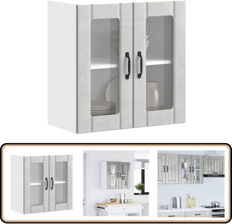 Küchen-Hängeschrank mit Glastür Lucca Betongrau Holzwerkstoff - Vidaxl