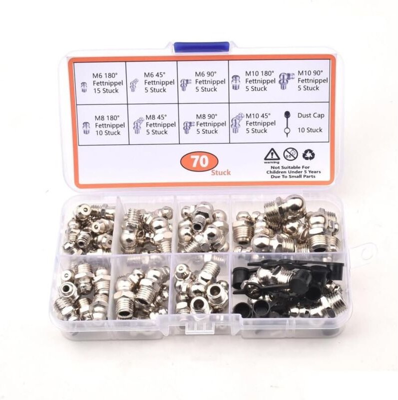 Schmiernippel Sortiment Kit,60 Stück Schmiernippel Set M6 M8 M10 Für Fettpresse, Kegelschmiernippel Für Schmierpressen G...
