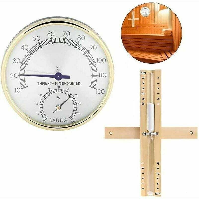 Saunathermometer, Hygrometer und Sanduhren, 15-Minuten-Timer, 2-in-1-Saunaraum-Thermometer, Hygrometer, 56Vingt