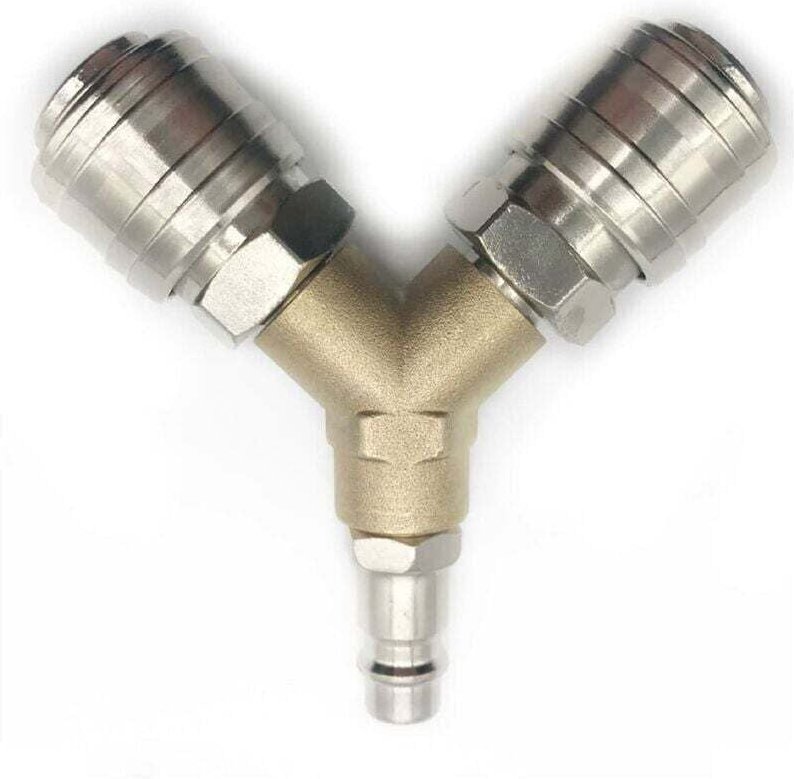 Thumbnail - CHOYCLIT Kompressor Armatur, Druckluftverteiler, 1/4 Druckluft Armatur 3 Wege Schnellverschluss Druckluftverbinder mit A...