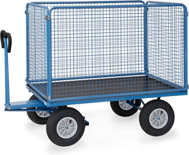 Fetra Handpritschenwagen mit Drahtgitterwänden 1000 mm hoch, Luft-Bereifung, 1600x900 mm