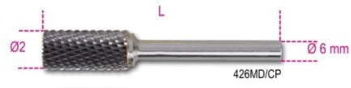 BETA-HARTMETALL-ROTATIONSFEILE, ZYLINDER 12 x 25 mm, SCHAFT 6 mm 426MD/CP12