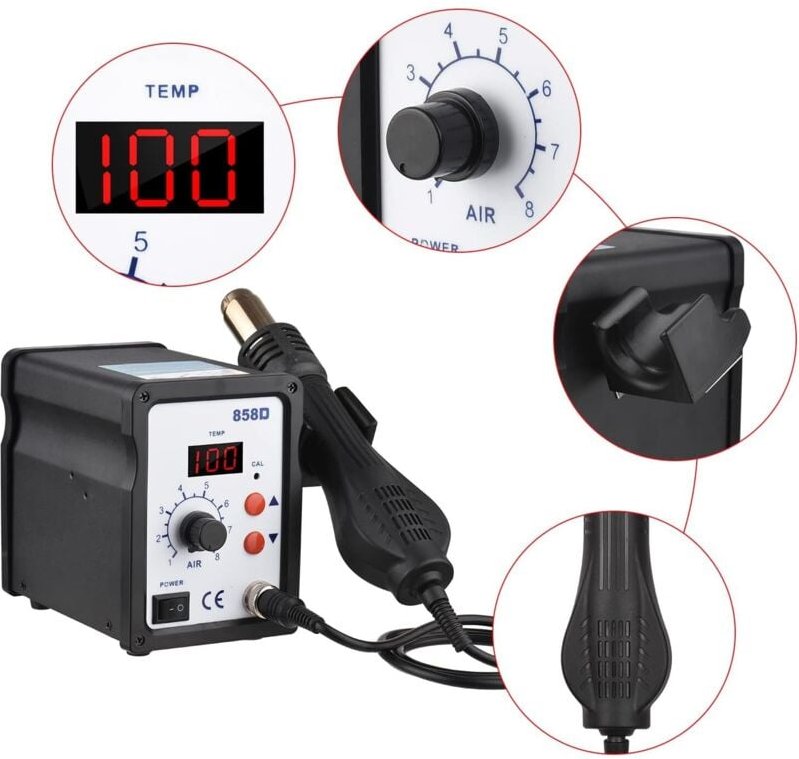 Heißluftlötgerät, Entlötwerkzeug, Digitalanzeige, 100–450 °C, 8 Gänge einstellbar, für Reparaturwerkzeuge für Entlötstat...