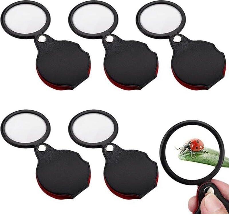 Thumbnail - Ahlsen 5er-Pack 2,1 Zoll 10-fache Mini-Taschenlupe mit schützender drehbarer Lederscheide für Senioren, tragbar, faltbar...