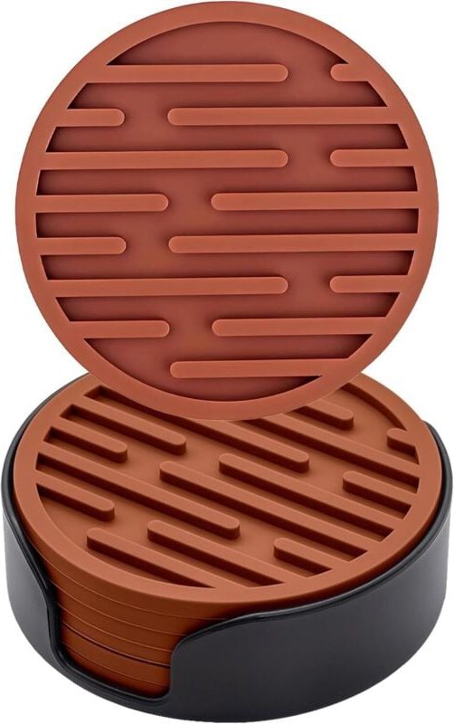 6er-Set Silikon-Untersetzer (braun) mit Halterungen, 10 cm Durchmesser, rutschfeste runde Untersetzer, geeignet für Tass...