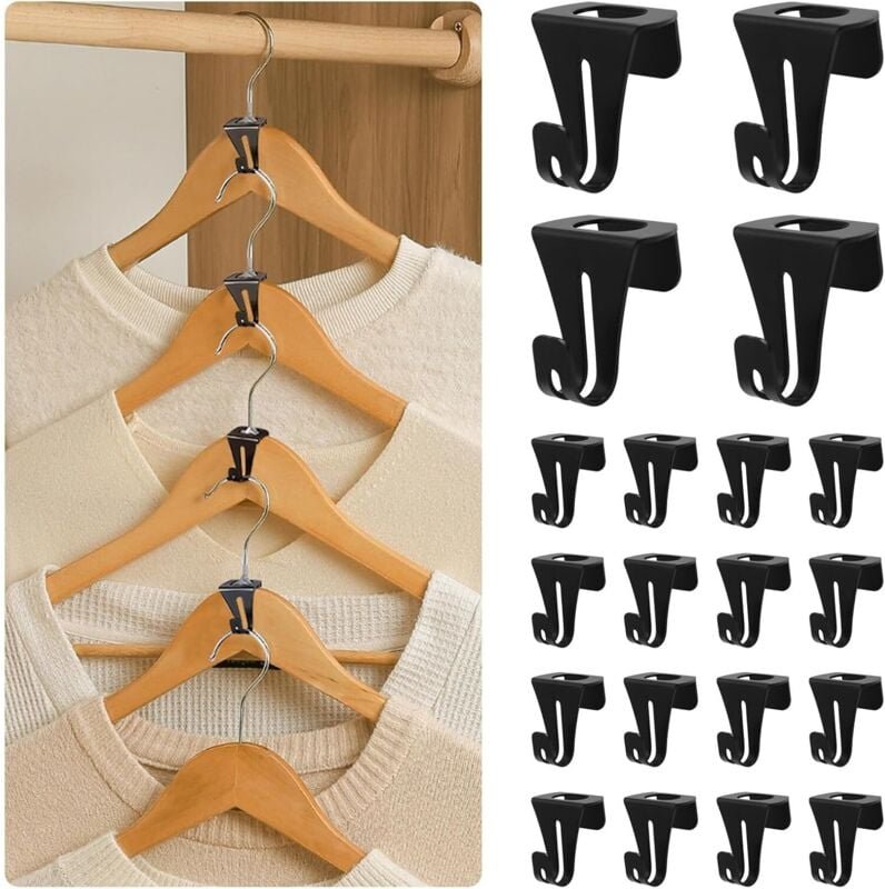 20er-Pack schwarze, platzsparende Kleiderbügelhaken für den Kleiderschrank - Lntyq