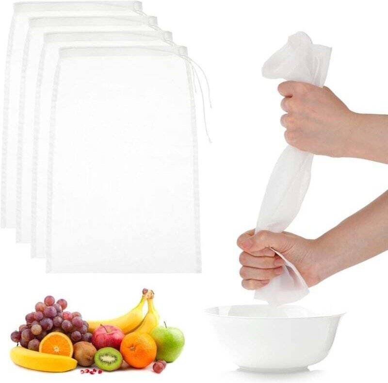 Sacchetti per latte di noci in nylon KZQ confezione da 4, 36 x 24 cm), sacchetti filtranti in garza a maglia fine, riuti...