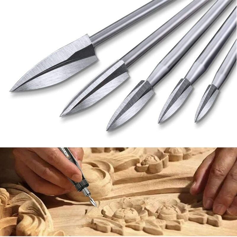 Fitags - Holzgravur-Bits, 5-teiliges Schnitzwerkzeug-Set für Rotationswerkzeug-Zubehör mit 1/8-Zoll-Schaft, universell p...