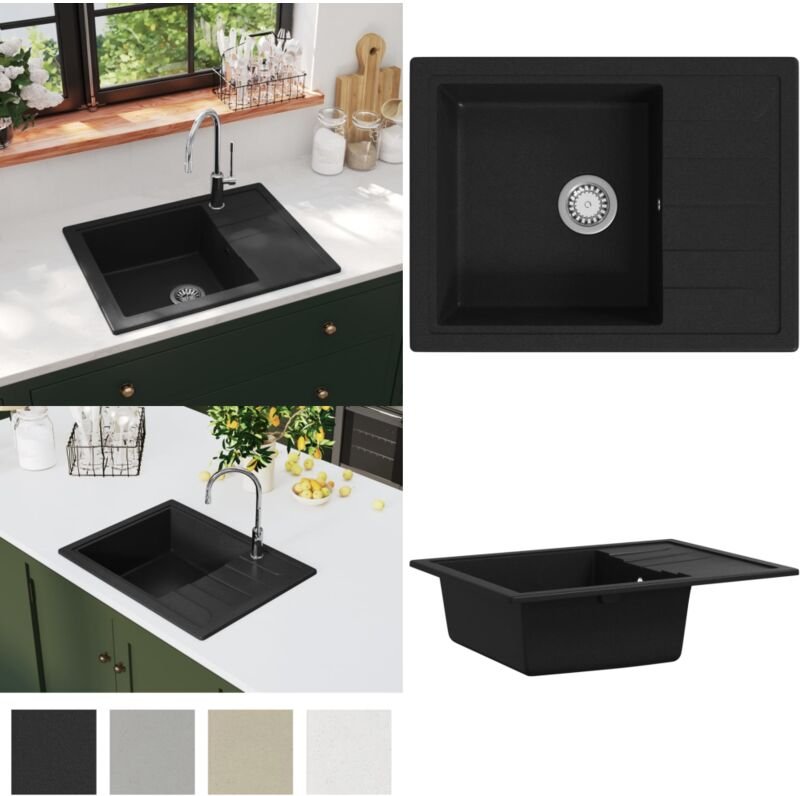 Küchenspüle mit Überlauf Oval Schwarz Granit - Spülbecken - Küchenspüle - Home & Living - Schwarz