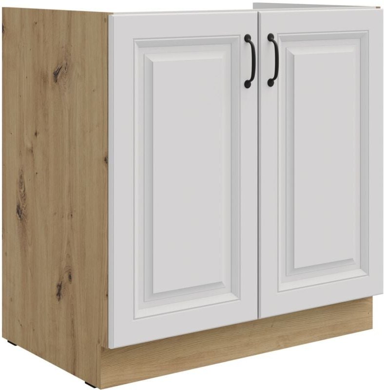 Küchen Preisbombe - Spülenschrank 80 cm Stilo Weiss + Eiche Artisan Küchenzeile Küchenblock Küche