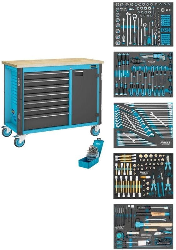 Hazet Fahrbare Werkbank 179NW-7/314, Schubladen, flach: 6 x 81 x 522 x 398 mm, Schubladen, hoch: 1 x 166 x 522 x 398 mm,...