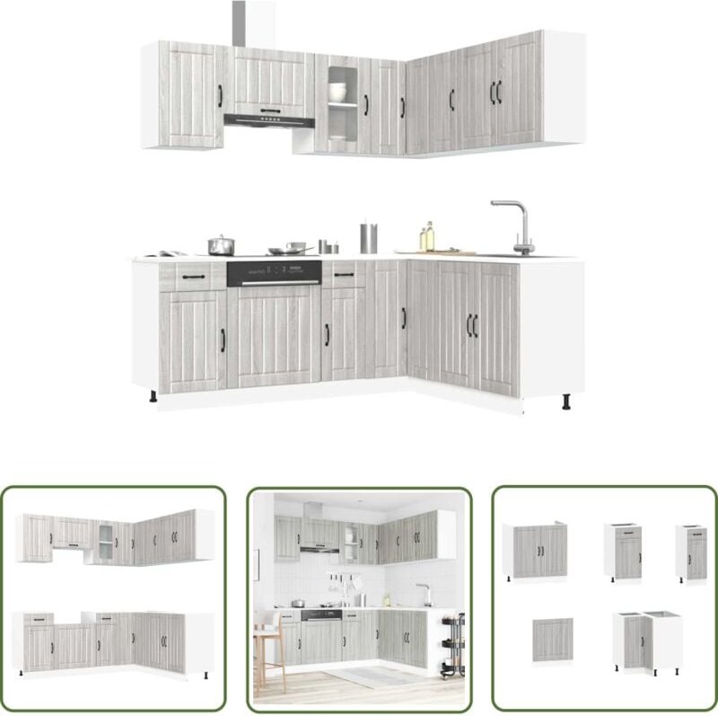 The Living Store - vidaXL 11-tlg. Küchenschrank-Set Kalmar Grau Sonoma Holzwerkstoff