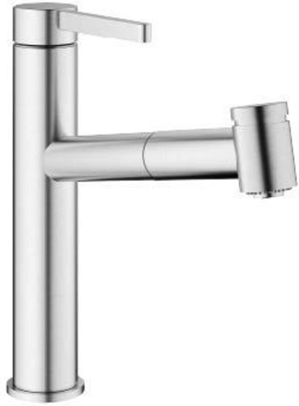 Spültischmischer KWC Bevo E herausziehbarer Auslauf, Ausladung 221 mm, Edelstahl gebürstet - 10.531.032.700FL