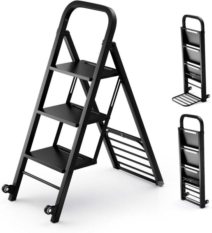 Northix - 2 in 1 sackkarre trittleiter klappbare 2 rader handwagen metall transportkarre schwarz