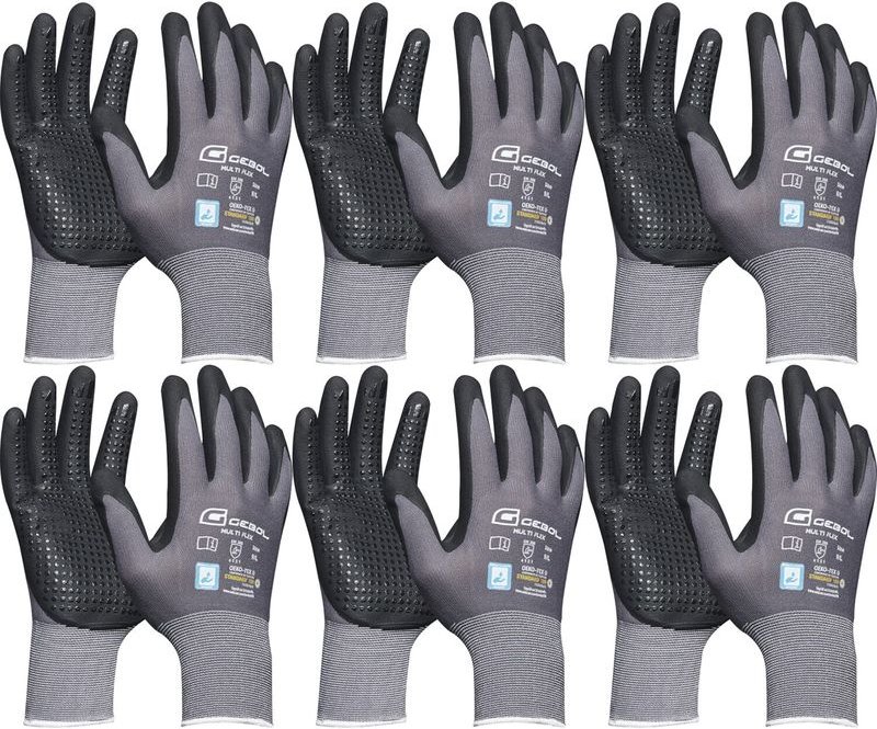 Handschuhe mit Noppen - Montagehandschuhe Gr 11 - Gebol Arbeitshandschuhe Multiflex robust und atmungsaktiv - 6 Paar - V...
