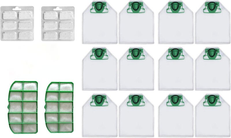 Staubsaugerbeutel-Set für Vorwerk Kobold VK200 VK220 mit Ersatzfilter – 12 Beutel + 2 HEPA-Filter + 12 Düfte