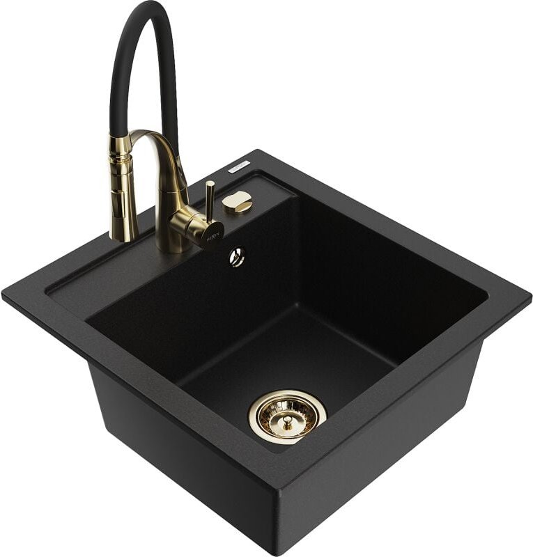 Vito Granitspüle 1-becken mit Küchenarmatur Aster, schwarz - 6503-77-73450-57-G - Mexen