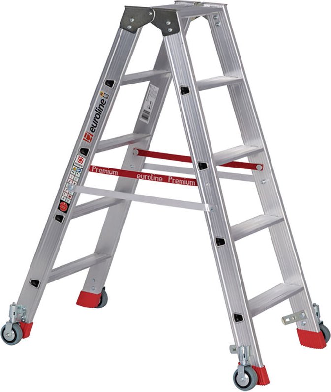 Euroline Premium 30573 Stufenstehleiter mit Federrollen und Feststellern 2x5 Stufen