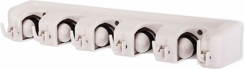 Besenhalter zur Wandmontage, Besenaufhänger mit 5 Schlitzen und 6 Haken zur Aufbewahrung von Besen - Ymyny