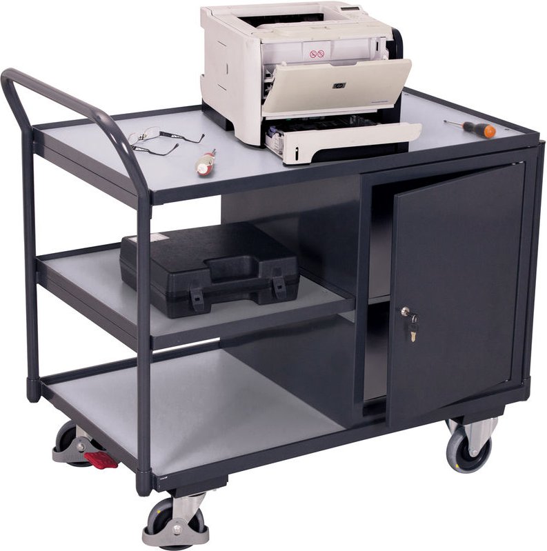 VARIOfit ESD Werkstattwagen mit gebogenen Schiebegriff und 2 Ladeflächen 985x590mm