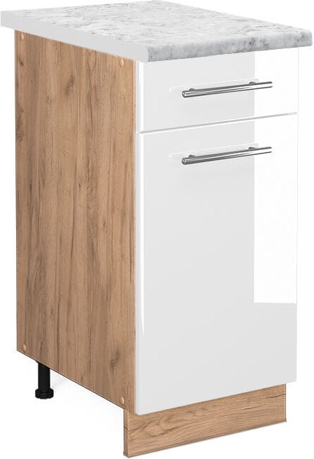 Vicco - Küchenunterschrank Fame-Line, Weiß Hochglanz, 40 cm , ap Marmor
