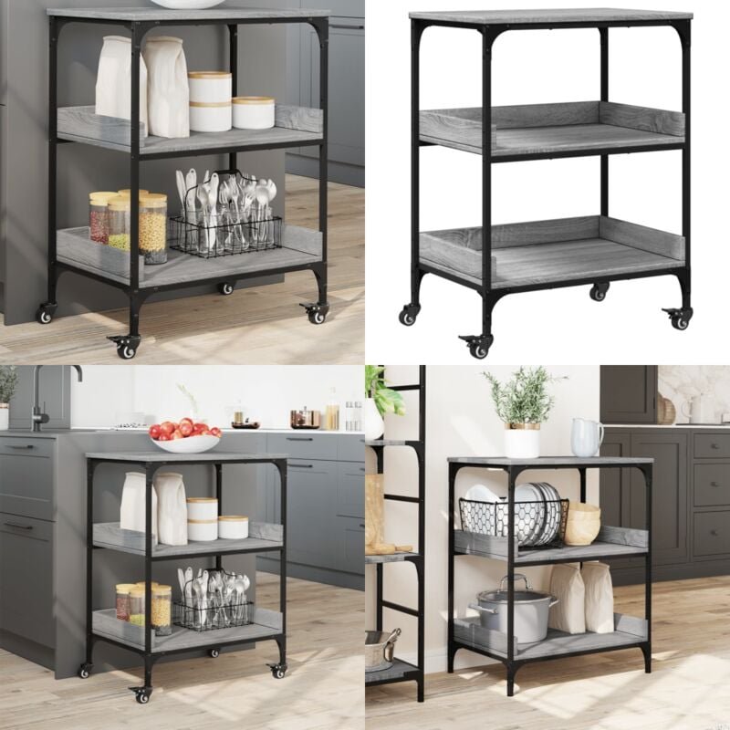 Thumbnail - Küchenwagen Grau Sonoma 60x41x80,5 cm Holzwerkstoff - Küchentisch - Küchenschrank - Rollwagen - Mobiliar - Esstisch - Ho...