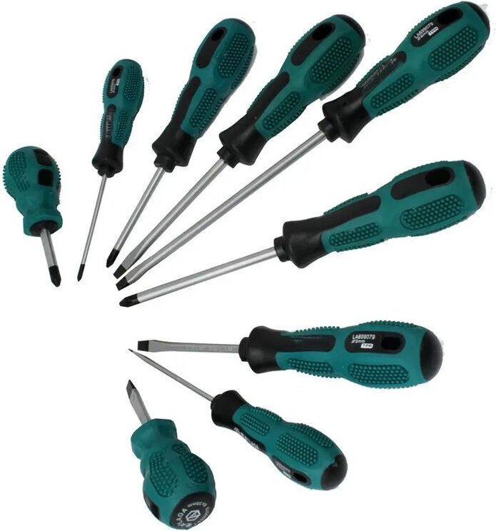 9-teiliges Schlitz-Kreuzschlitzschraubendreher-Set aus Chrom-Vanadium-Stahl mit magnetischem, ergonomischem Design